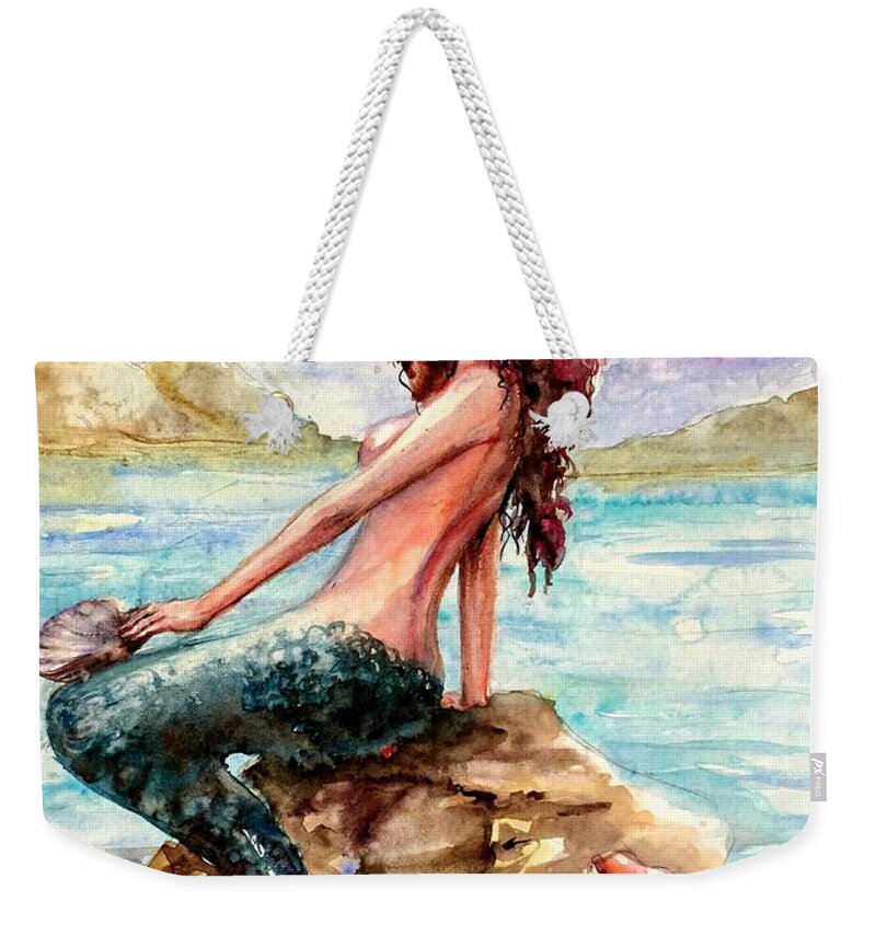 Mermaid Weekender Tote Bag featuring the painting Mermaid 4 by Katerina Kovatcheva