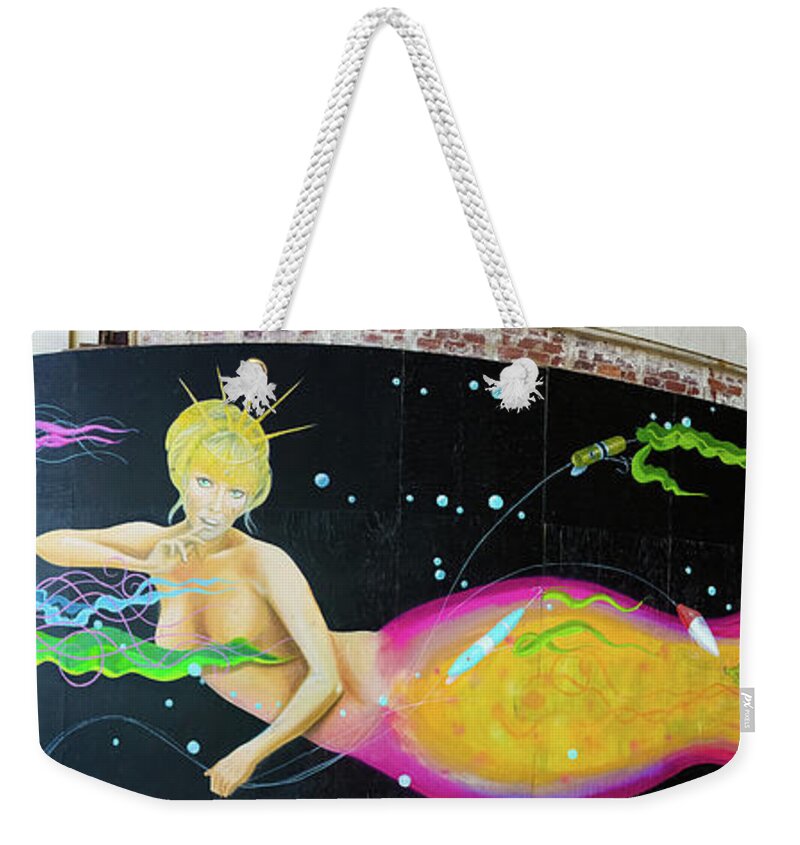 Asbury Park Weekender Tote Bag featuring the photograph Mermaid and Jellyfish Panoramic by Colleen Kammerer