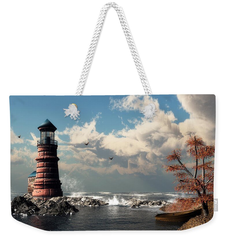  Lighthouse On Mermaid Perch Weekender Tote Bag featuring the digital art Lighthouse on Mermaid Perch by John Junek