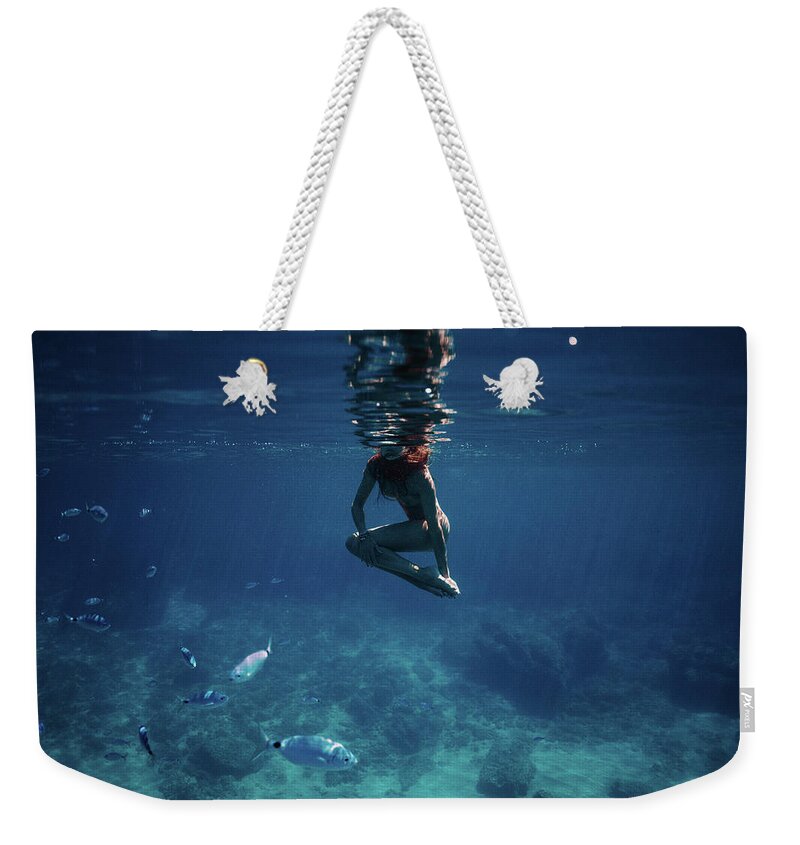 Swim Weekender Tote Bag featuring the photograph Mermaid Pose by Gemma Silvestre