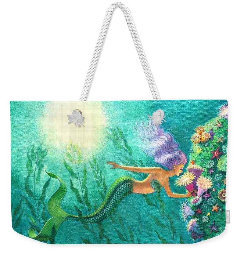 Mermaid Art Weekender Tote Bag featuring the painting Mermaid's Garden by Sue Halstenberg