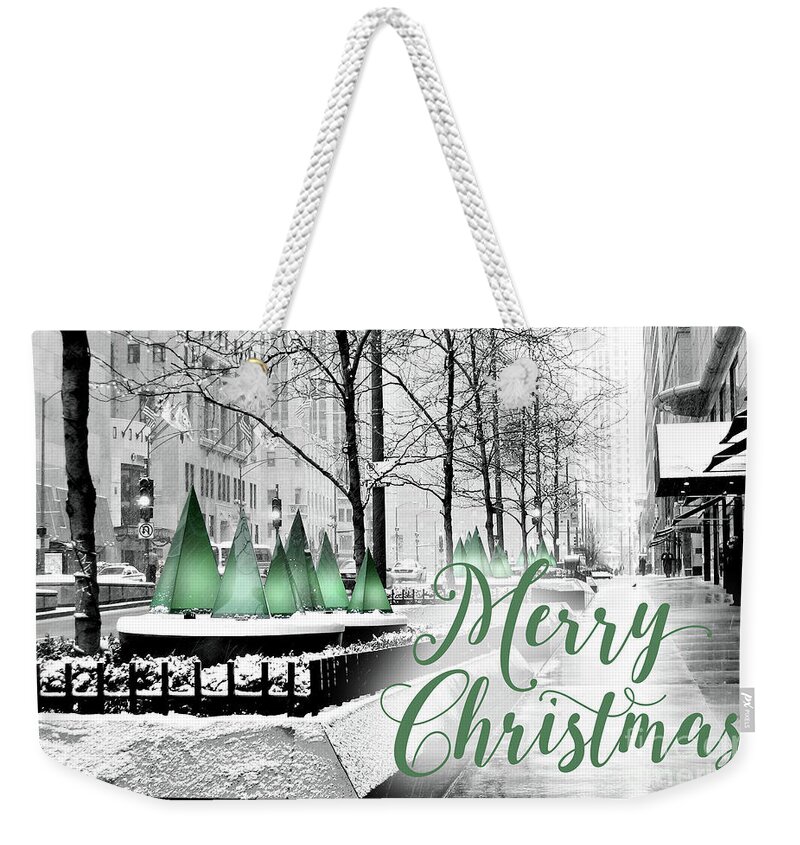 Merry Christmas Weekender Tote Bag featuring the photograph Merry Christmas Chicago by Laura Kinker