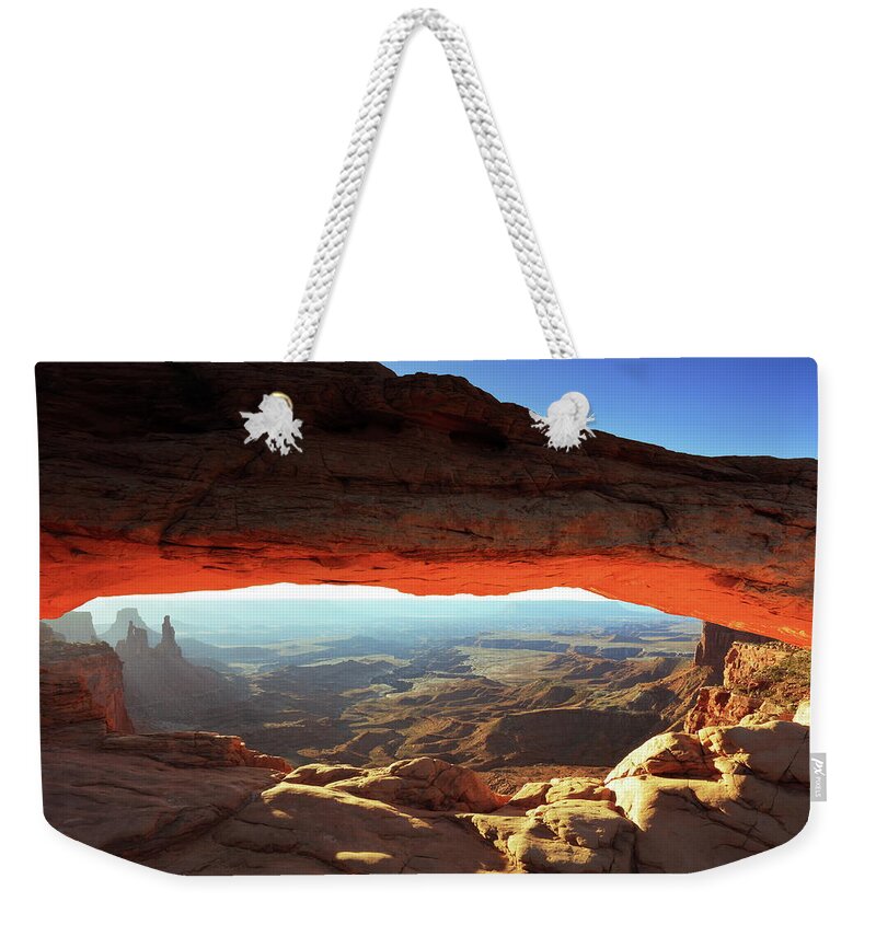 Mesa Arch Weekender Tote Bag featuring the photograph Mesa Arch Canyonlands NP by Roupen Baker