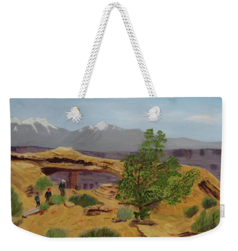 Mesa Arch Weekender Tote Bag featuring the painting Mesa Arch by Linda Feinberg