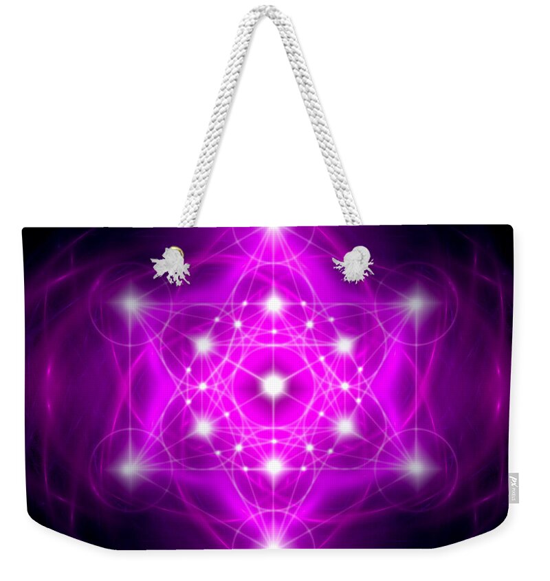 Metatron Weekender Tote Bag featuring the digital art Metatron's Cube Vibration by Alexa Szlavics