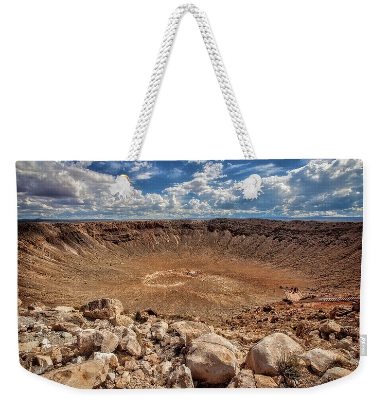Route 66 Weekender Tote Bag featuring the photograph Meteor Crater by Diana Powell