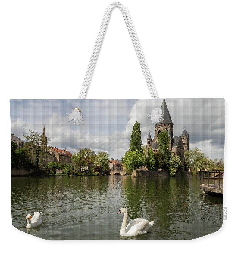 Metz Weekender Tote Bag featuring the photograph Metz Swan and Goose by John Daly