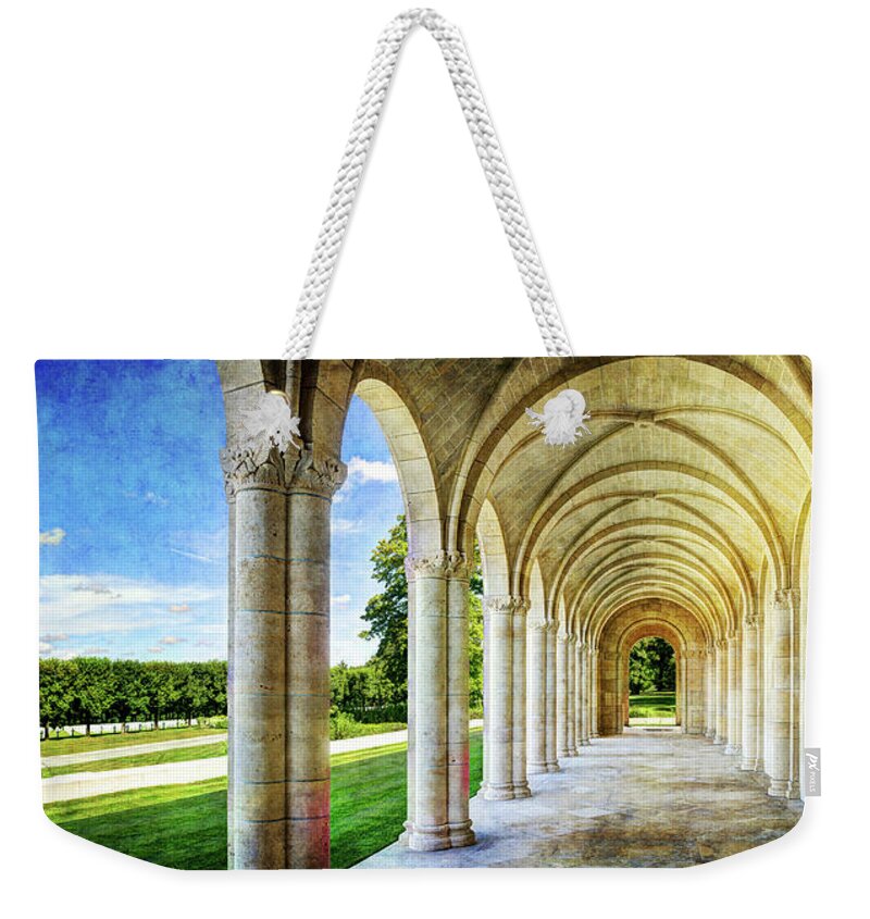 Meuse-argonne Weekender Tote Bag featuring the photograph Meuse Argonne American Cemetery Memorial Loggia - Vintage by Weston Westmoreland
