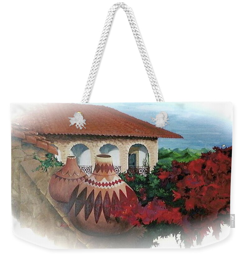 Mural Weekender Tote Bag featuring the painting Mexican Villa Mural by Leizel Grant
