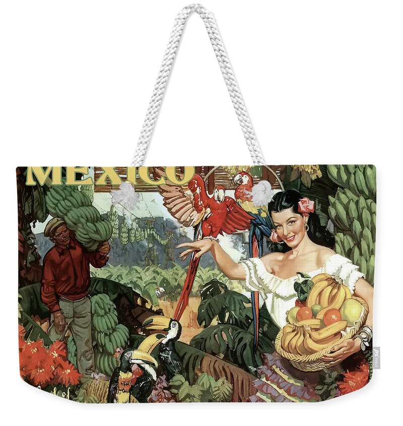 Mexico Weekender Tote Bag featuring the painting Mexico, woman with bananas by Long Shot