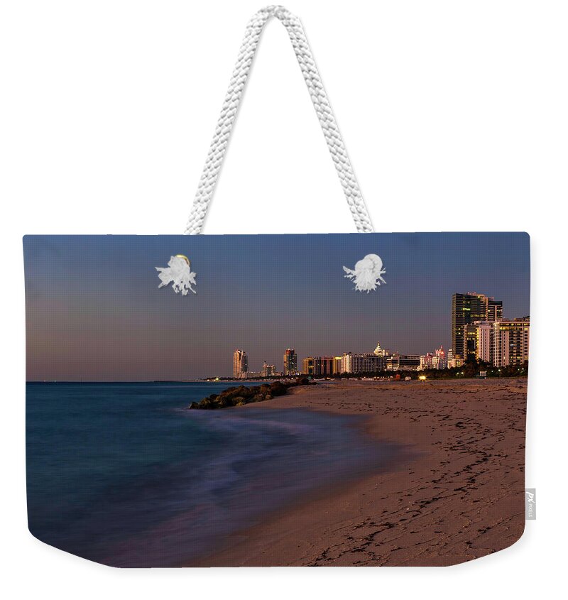 Miami Beach Weekender Tote Bag featuring the photograph Miami Beach Twilight by Penny Meyers