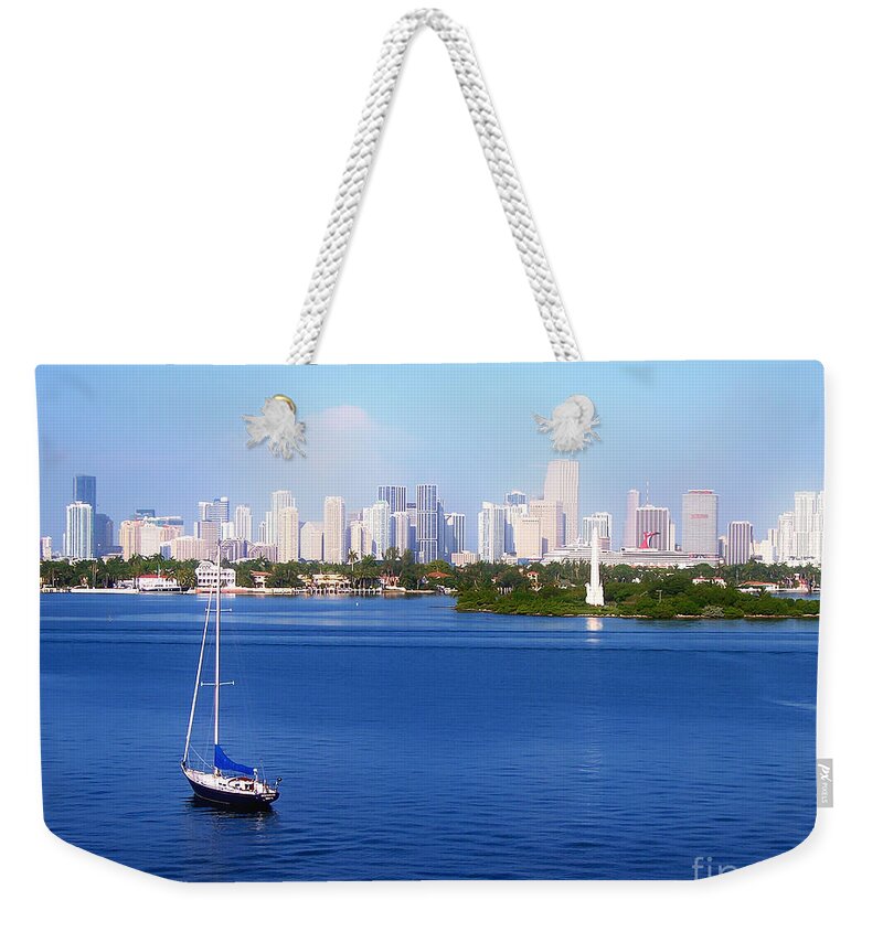 Florida Weekender Tote Bag featuring the photograph Miami Florida Skyline by Phil Perkins