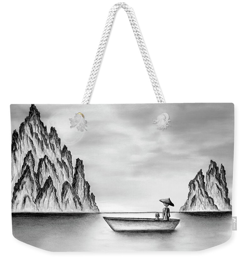 Monk Weekender Tote Bag featuring the drawing Micah Monk 01 - In the Moment by Lori Grimmett
