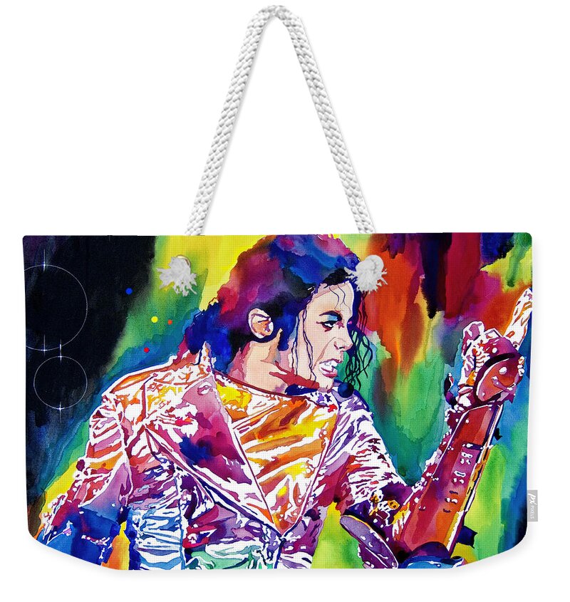 Michael Jackson Weekender Tote Bag featuring the painting Michael Jackson Showstopper by David Lloyd Glover