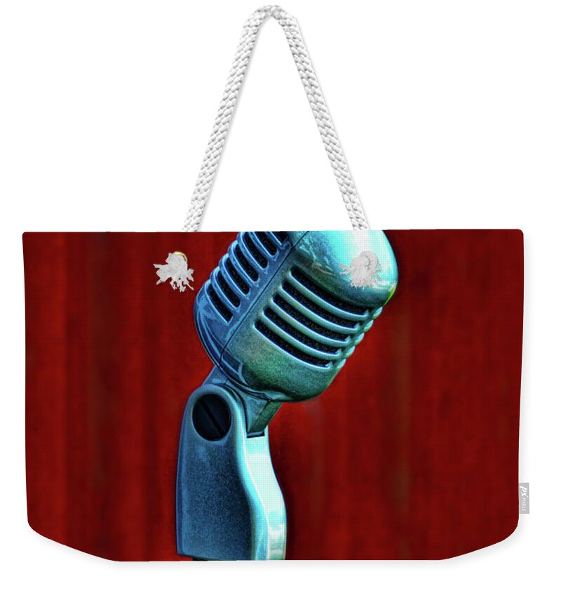 Microphone Weekender Tote Bag featuring the photograph Microphone by Jill Battaglia