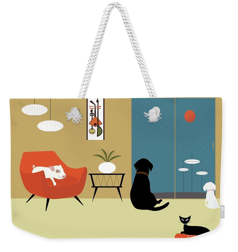 Mid Century Modern Weekender Tote Bag featuring the digital art Mid Century Animals by Donna Mibus