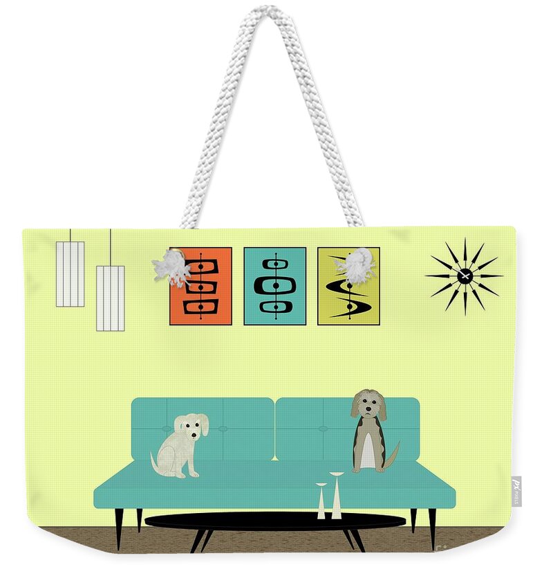 Mid Century Modern Dog Weekender Tote Bag featuring the digital art Mid Century Modern Dogs 2 by Donna Mibus