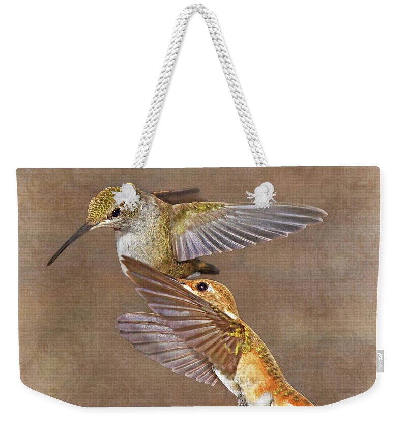 Hummingbirds Weekender Tote Bag featuring the photograph Mid-Flight II by Leda Robertson