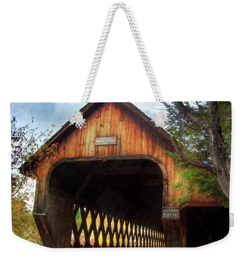 Woodstock Vermont Weekender Tote Bag featuring the photograph Middle Covered Bridge - Woodstock Vermont by Joann Vitali