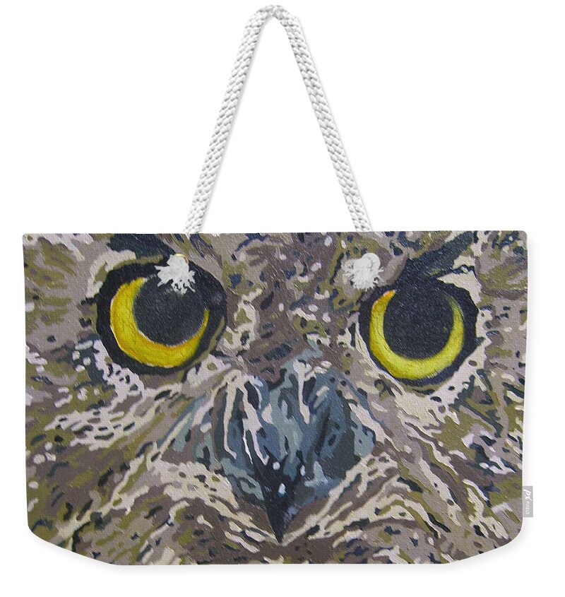 Owl Weekender Tote Bag featuring the painting Midnight Prowler by Cheryl Bowman