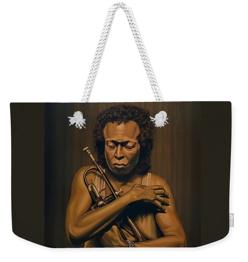 Miles Davis Weekender Tote Bag featuring the painting Miles Davis Painting by Paul Meijering