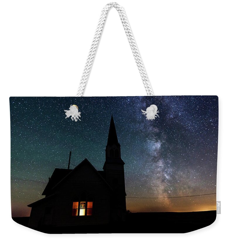Old Church Near Spokane Weekender Tote Bag featuring the photograph Milky Way and Old Church by Yoshiki Nakamura