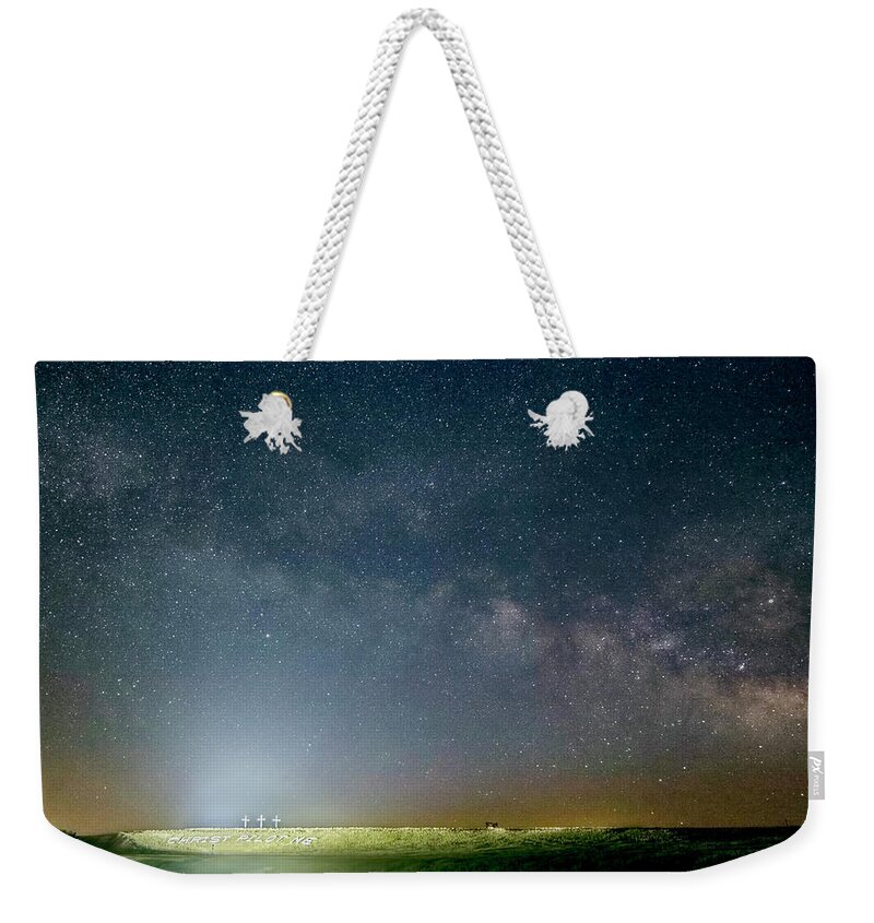 Kansas Weekender Tote Bag featuring the photograph Milky Way over Christ Pilot Me Hill by Rob Graham