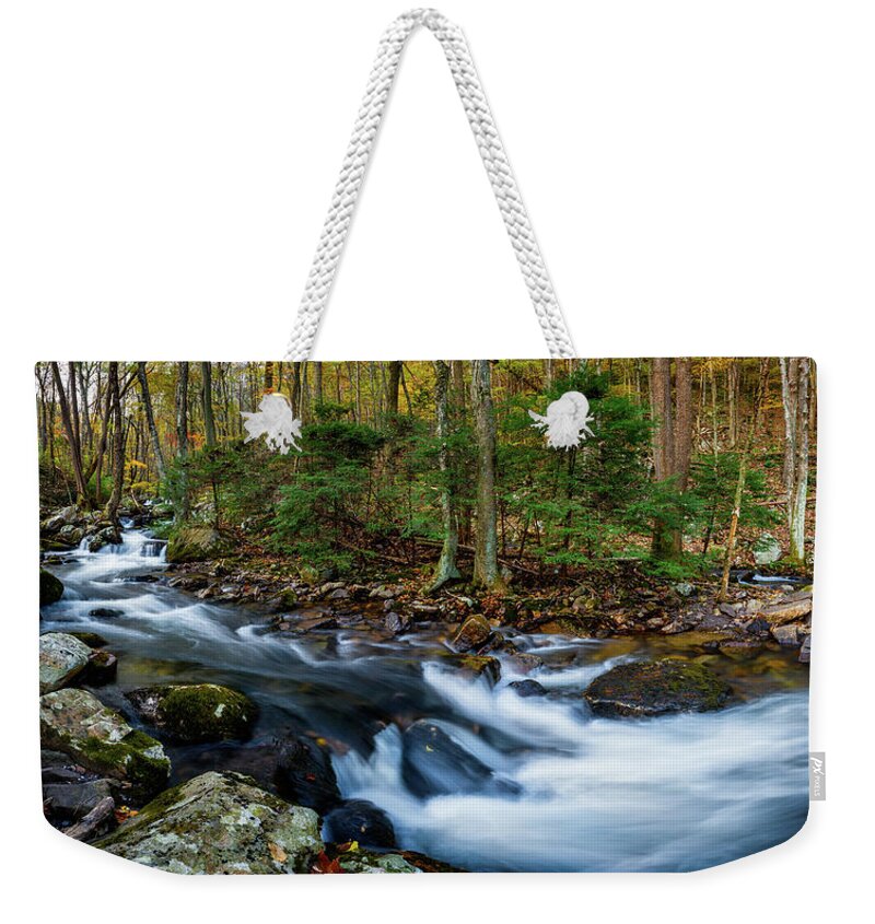 Landscape Weekender Tote Bag featuring the photograph Mill Creek in Fall #2 by Joe Shrader