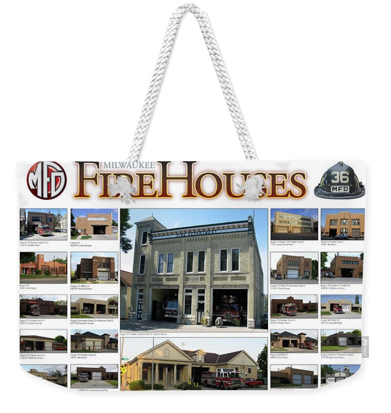 Milwaukee Weekender Tote Bag featuring the digital art Milwaukee Fire Houses by Geoff Strehlow