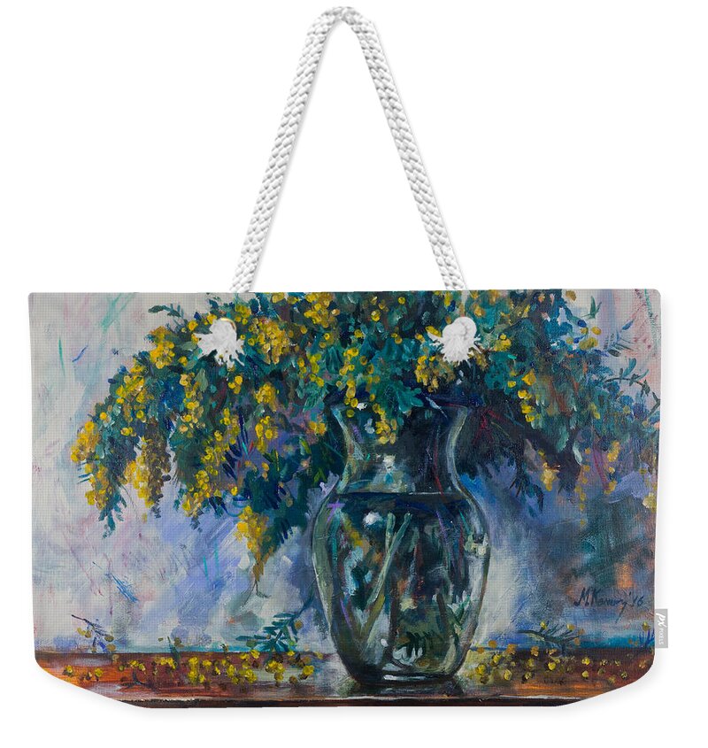 Flowers Weekender Tote Bag featuring the painting Mimosa by Maxim Komissarchik