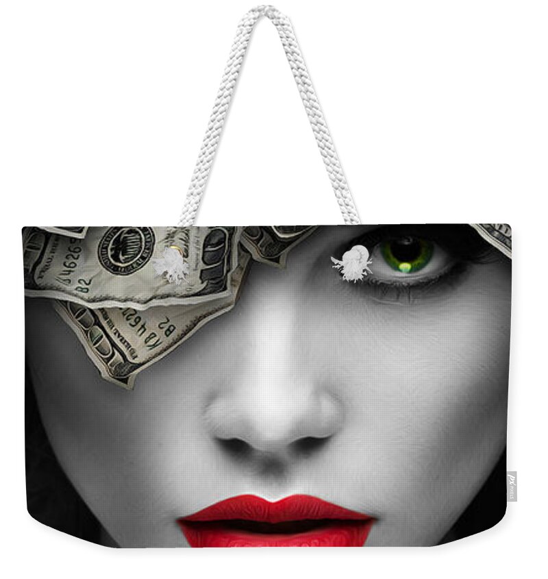 Money Weekender Tote Bag featuring the digital art Mind on the Money by Canvas Cultures