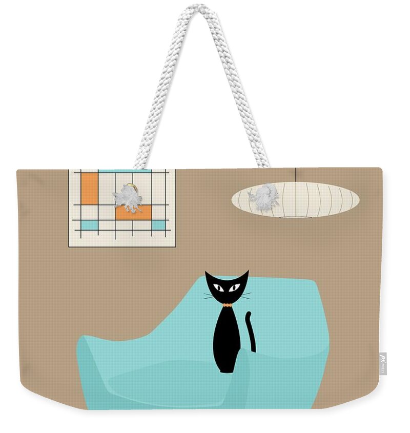 Mid Century Modern Weekender Tote Bag featuring the digital art Mini Abstract with Blue Chair by Donna Mibus