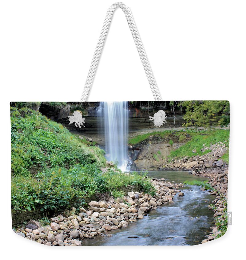 Minnehaha Falls Weekender Tote Bag featuring the photograph Minnehaha Falls Downstream by Kristin Elmquist