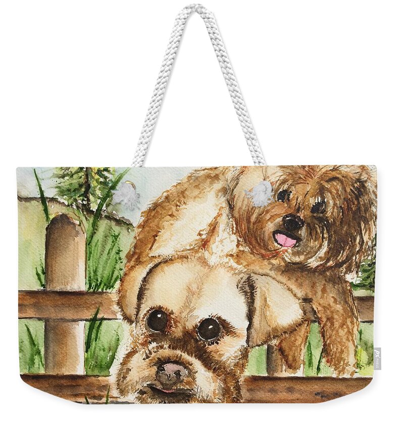 Dog Weekender Tote Bag featuring the painting Minnesota Pooch by Elaine Duras