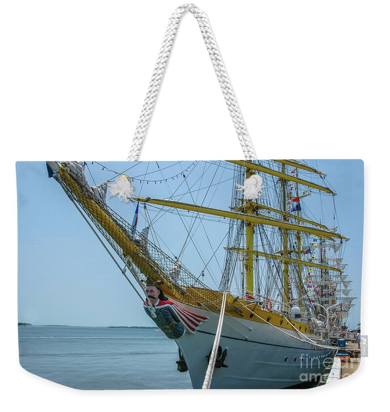 Mircea Weekender Tote Bag featuring the photograph Mircea Tall Ship Docked in Charleston SC by Dale Powell