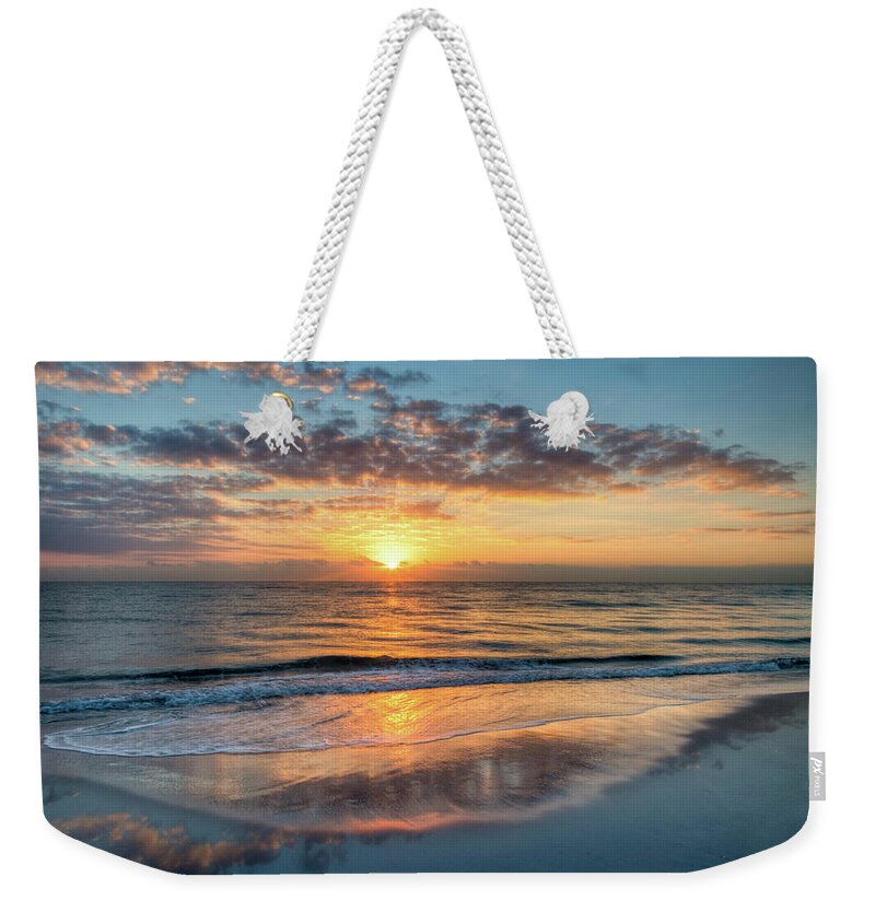 Boats Weekender Tote Bag featuring the photograph Mirror at Sunrise by Debra and Dave Vanderlaan
