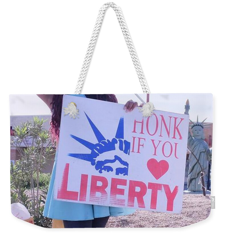  Weekender Tote Bag featuring the photograph Miss Liberty by Carl Wilkerson