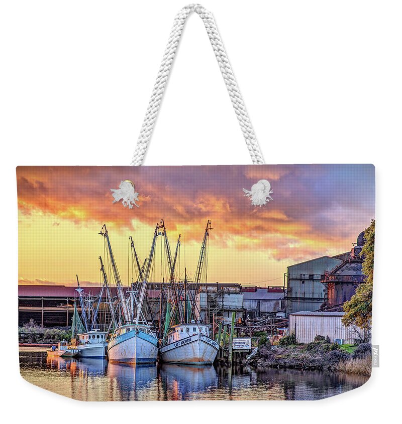 Shrimp Boats Weekender Tote Bag featuring the photograph Miss Nichole's Shrimping Company by Mike Covington