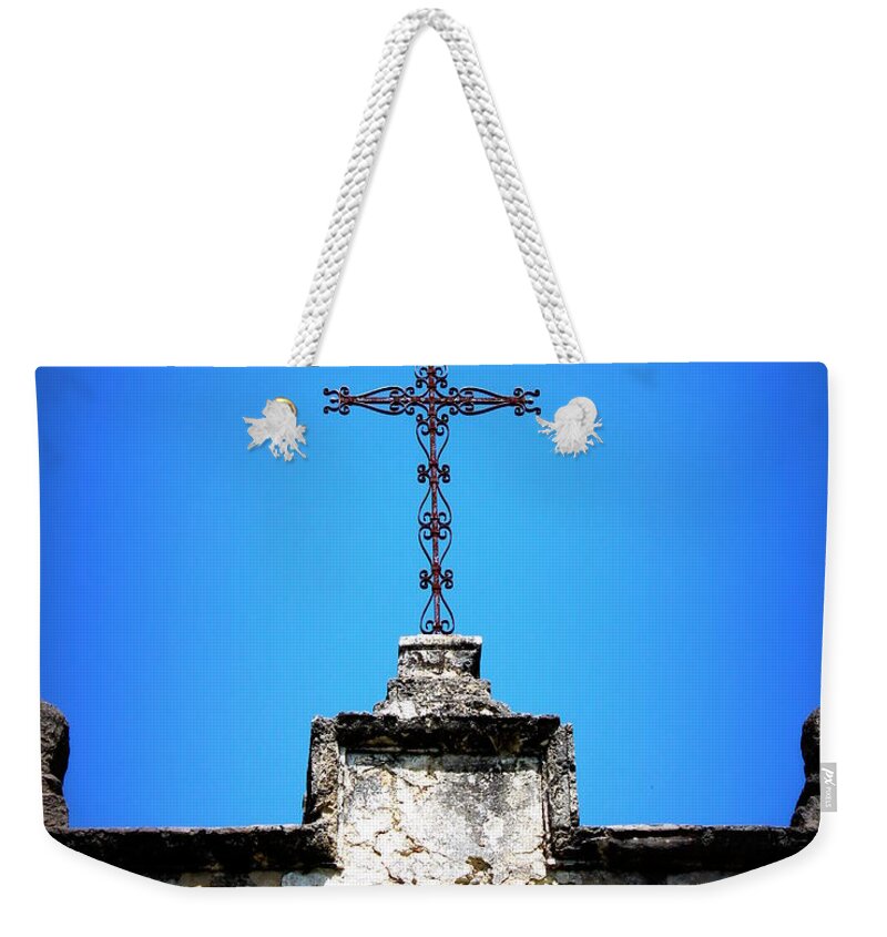 Mission Weekender Tote Bag featuring the photograph Mission Concepcion - Cross by Beth Vincent