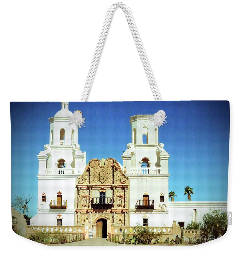 Mission Weekender Tote Bag featuring the photograph Mission San Xavier Del Bac Tucson Arizona by Debby Pueschel