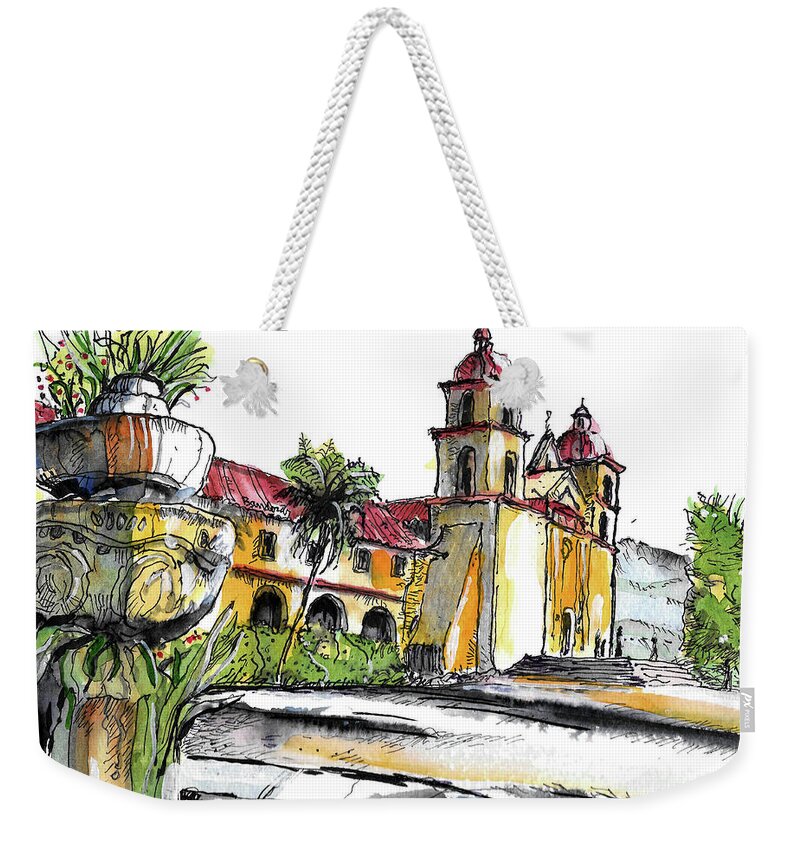 California Missions Weekender Tote Bag featuring the painting Mission Santa Barbara by Terry Banderas