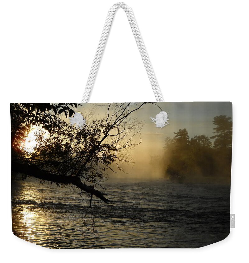 Mississippi River Weekender Tote Bag featuring the photograph Mississippi river Foggy June Sunrise by Kent Lorentzen