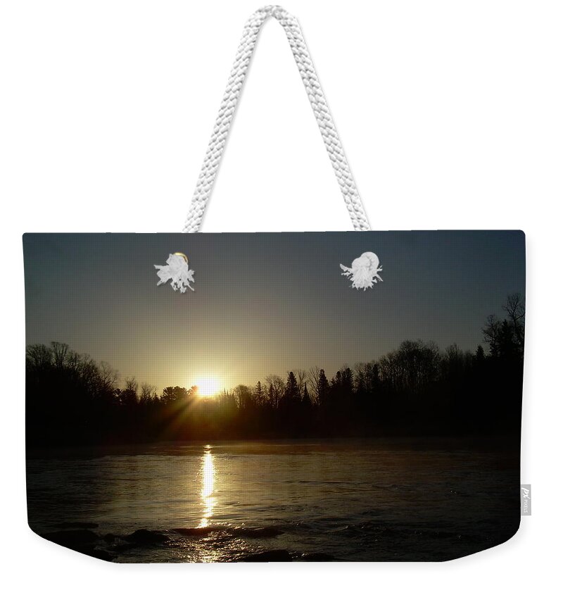 Mississippi River Weekender Tote Bag featuring the photograph Mississippi river Golden Sunrise by Kent Lorentzen