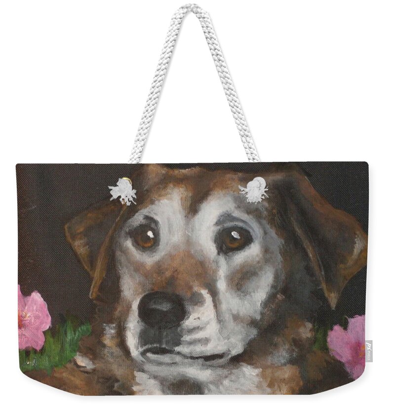 Senior Pup Weekender Tote Bag featuring the painting Misty by Carol Russell