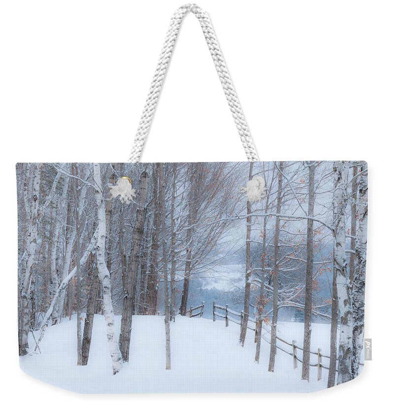 Winter Weekender Tote Bag featuring the photograph Misty Christmas Eve Woods by Alan L Graham