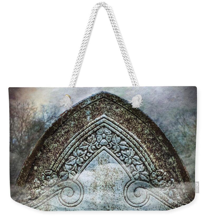 Cemetery Art Weekender Tote Bag featuring the photograph Misty Grave Victorian Headstone by Melissa Bittinger