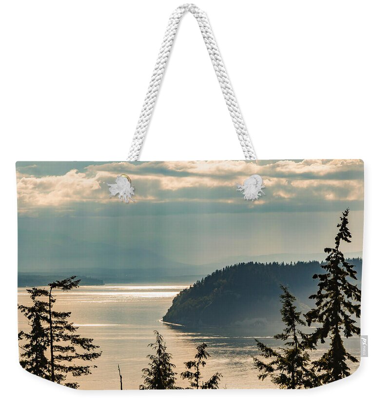 Sky Weekender Tote Bag featuring the photograph Misty Island by Ed Clark