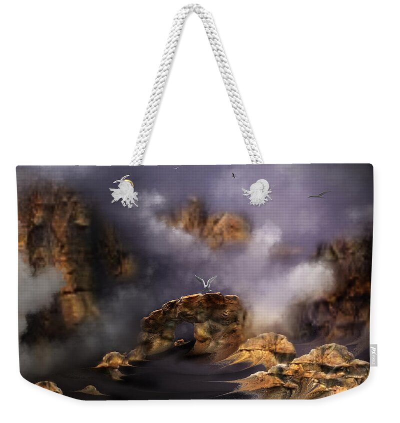 Digital Art Weekender Tote Bag featuring the digital art Misty Mountain Sunrise by Artful Oasis