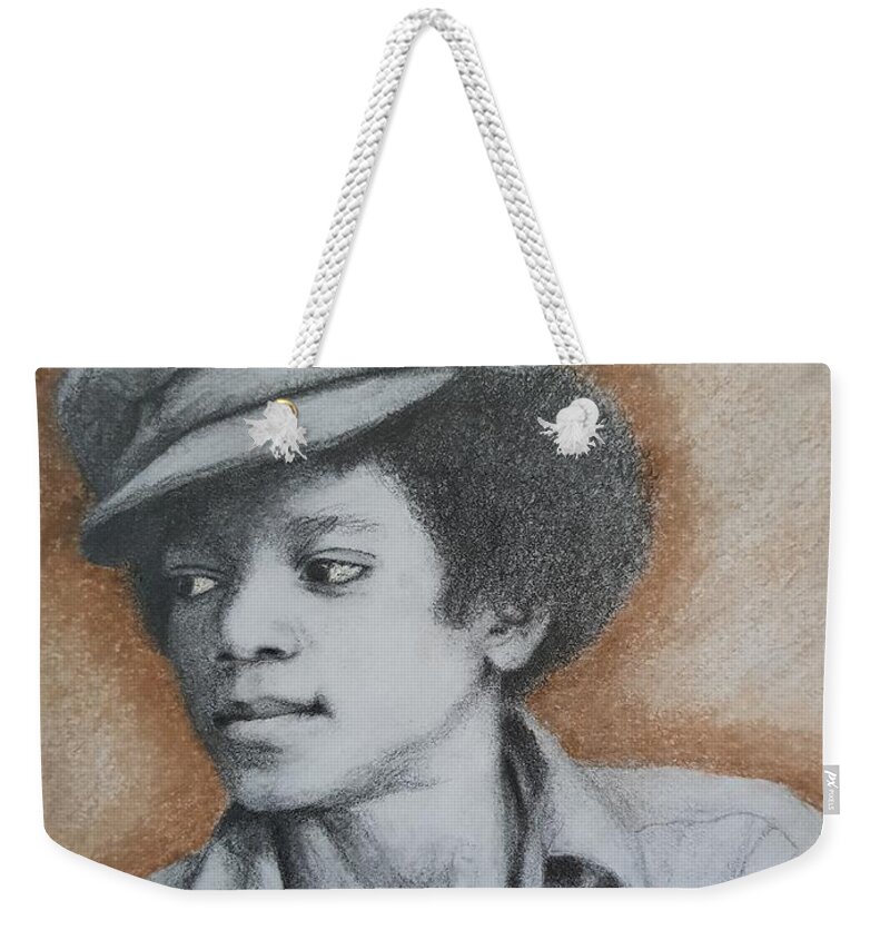 Michael Jackson Weekender Tote Bag featuring the drawing MJ by Cassy Allsworth