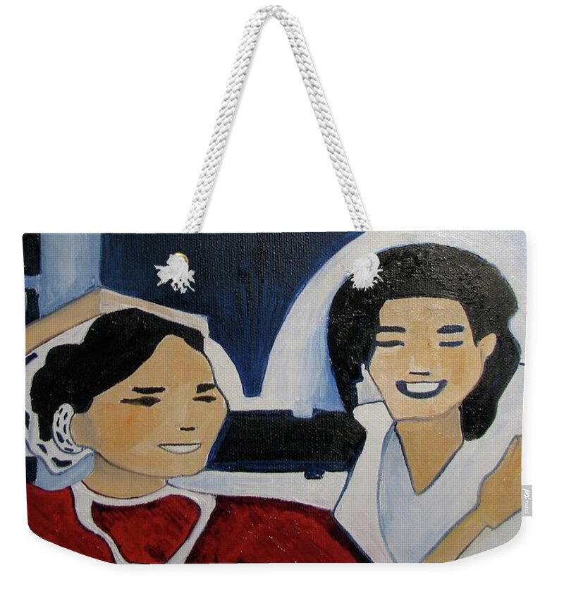 Michael Jackson Weekender Tote Bag featuring the painting Mj one of five number four by Patricia Arroyo